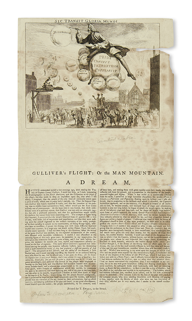 (COLONIAL WARS.) Gullivers Flight: or, The Man Mountain, a Dream.